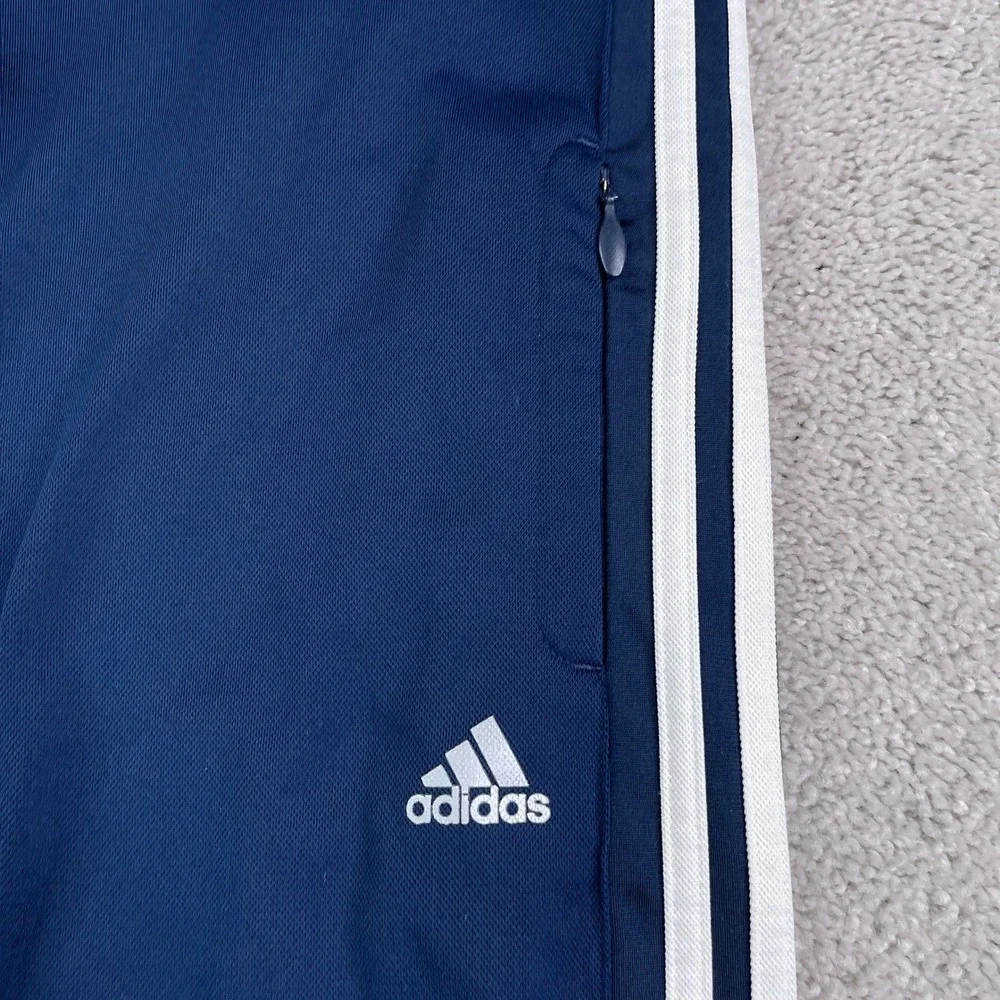 Adidas Pants Mens Medium Navy Blue 3 Stripe Track Knit Activewear Sweatpants Gym